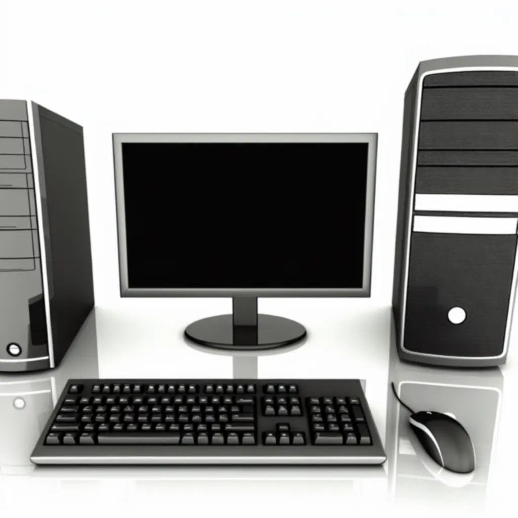 Przykładowy zestaw komputerowy składający się z jednostki centralnej, monitora, klawiatury i myszy